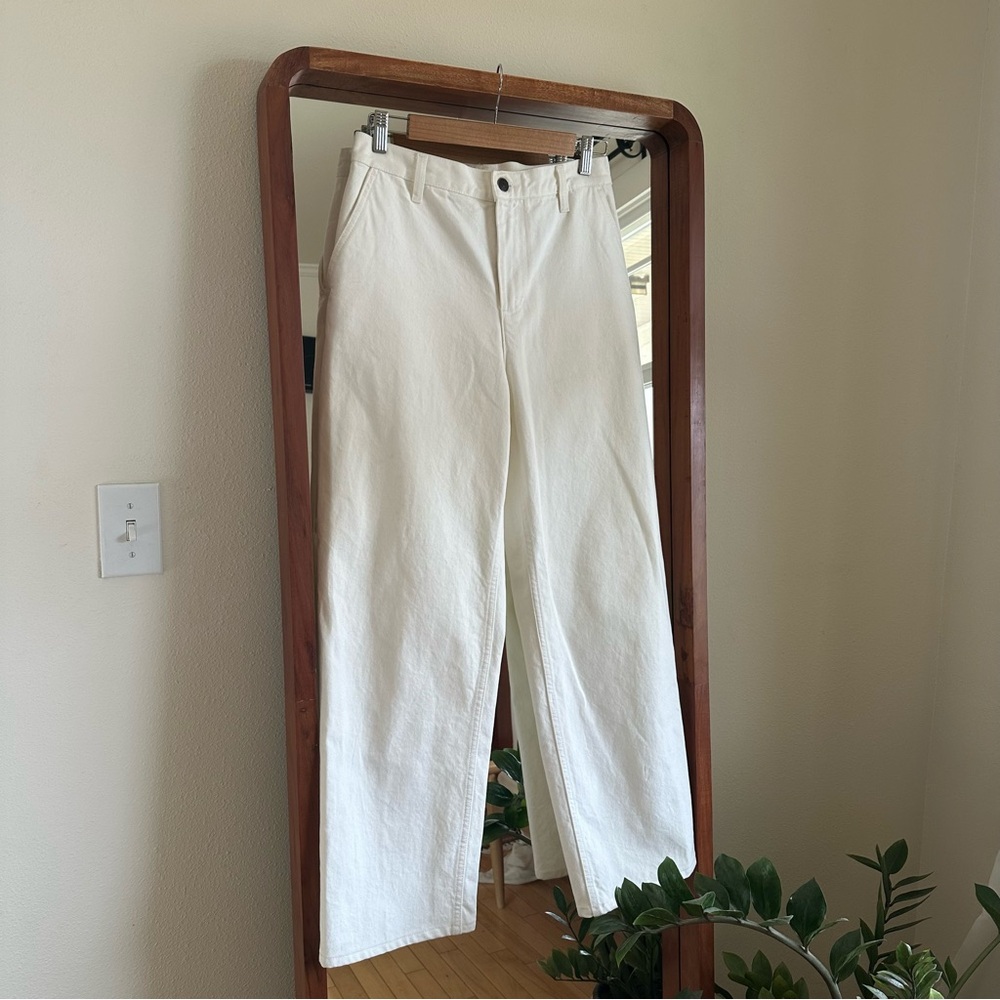The Row Wide Leg Carpenter Pants in White Mid Rise Cotton Italy Women's 2